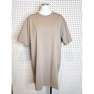 JUST FEMALE | Kyoto Dress Taupe Organic Cotton Short Sleeve T-Shirt Dress 13957